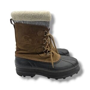 Sorel Sudbury Snow Boots Mens 12 Brown Suede Waterproof Faux Fur NM1006-215